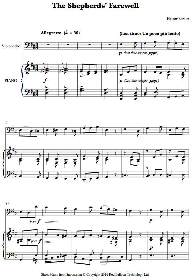 Berlioz - The Shepherds Farewell sheet music for Cello Berlioz - The Shepherds Farewell sheet music for Cello