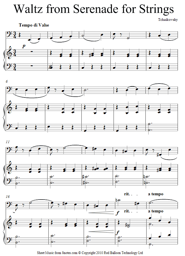 Tchaikovsky - Waltz from Serenade for Strings sheet music for Cello Tchaikovsky - Waltz from Serenade for Strings sheet music for Cello