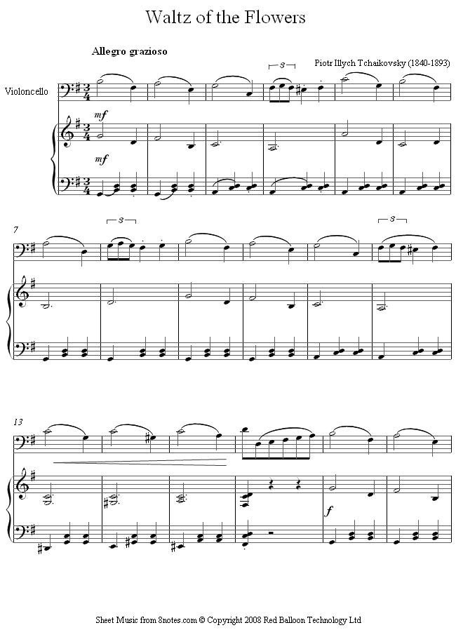 Tchaikovsky - Dance of the Flowers sheet music for Cello Tchaikovsky - Dance of the Flowers sheet music for Cello