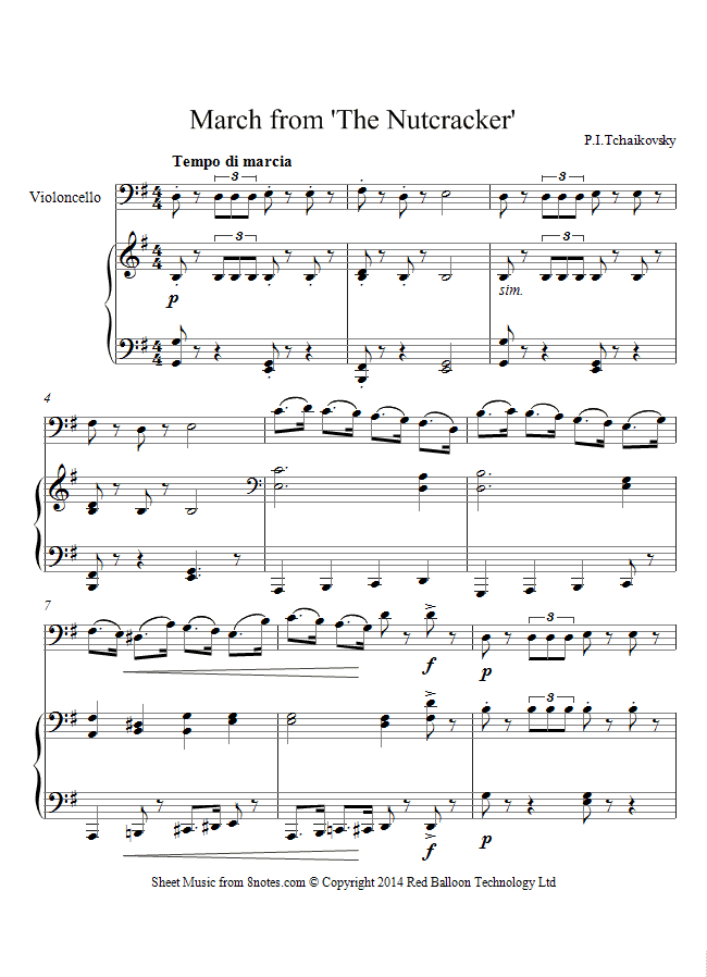 Tchaikovsky - March from The Nutcracker sheet music for Cello Tchaikovsky - March from The Nutcracker sheet music for Cello