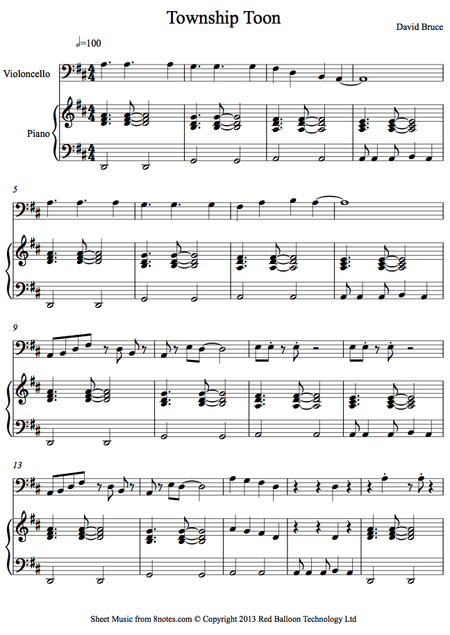 David Bruce - Township Toon sheet music for Cello David Bruce - Township Toon sheet music for Cello