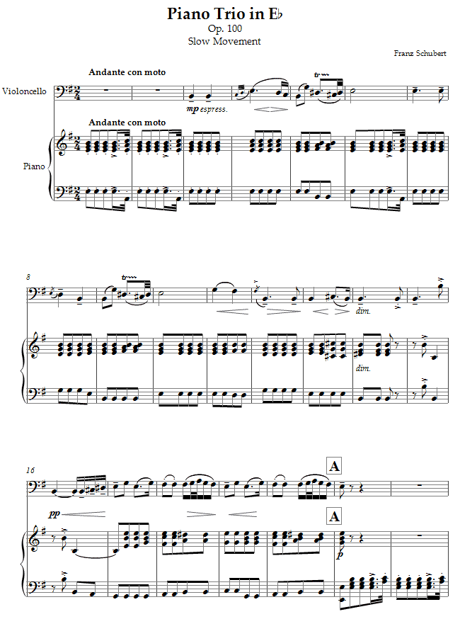 Schubert - Piano Trio in Eb Op.100 Slow movement sheet music for Cello Schubert - Piano Trio in Eb Op.100 Slow movement sheet music for Cello
