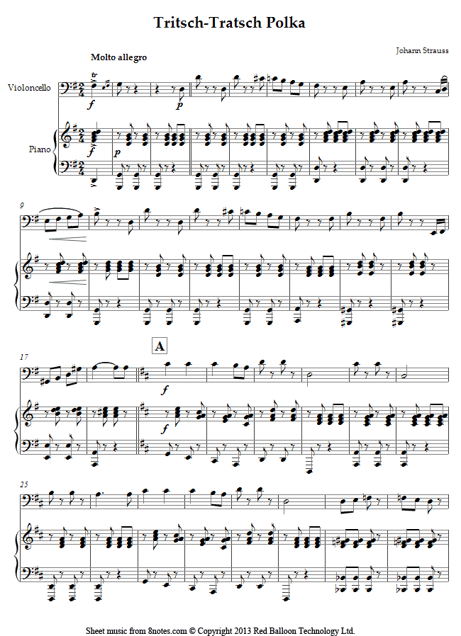 Strauss II - Tritsch-Tratsch Polka sheet music for Cello Strauss II - Tritsch-Tratsch Polka sheet music for Cello