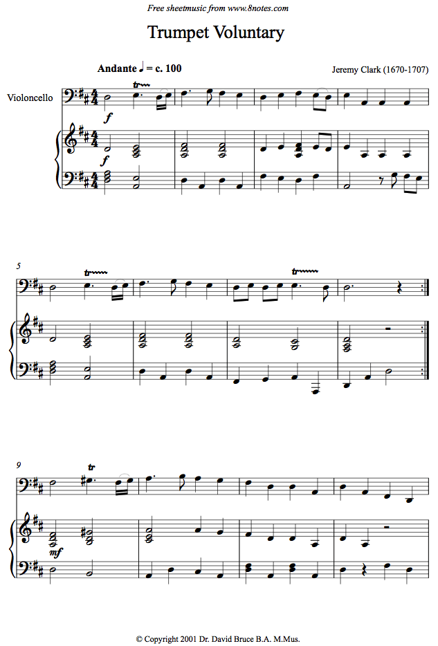 Clarke - Trumpet Voluntary sheet music for Cello Clarke - Trumpet Voluntary sheet music for Cello