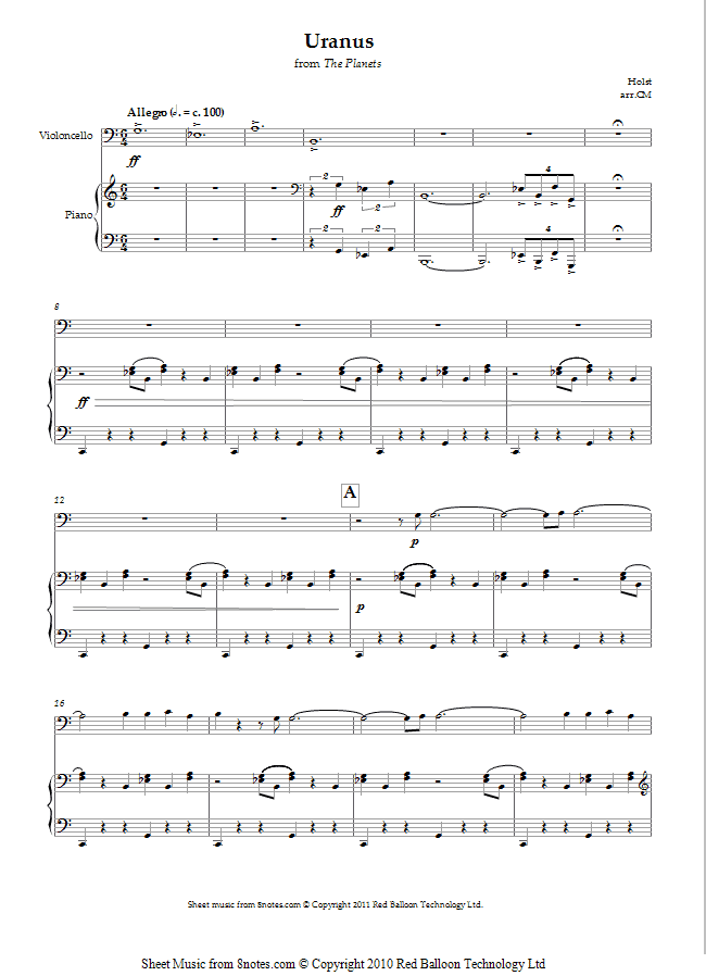 Holst - Uranus from The Planets sheet music for Cello Holst - Uranus from The Planets sheet music for Cello
