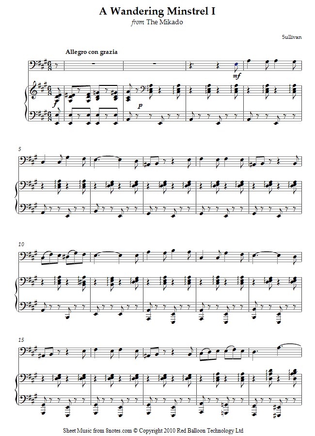 Sullivan - A Wandering Minstrel I from The Mikado sheet music for Cello Sullivan - A Wandering Minstrel I from The Mikado sheet music for Cello