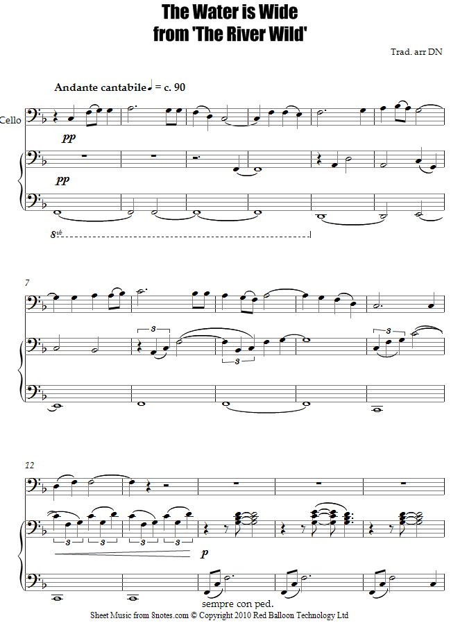 The Water is Wide theme from the film The River Wild sheet music for Cello The Water is Wide theme from the film The River Wild sheet music for Cello