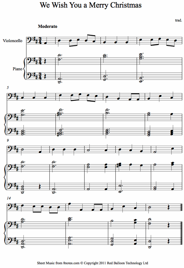 We wish you a merry christmas sheet music for Cello We wish you a merry christmas sheet music for Cello