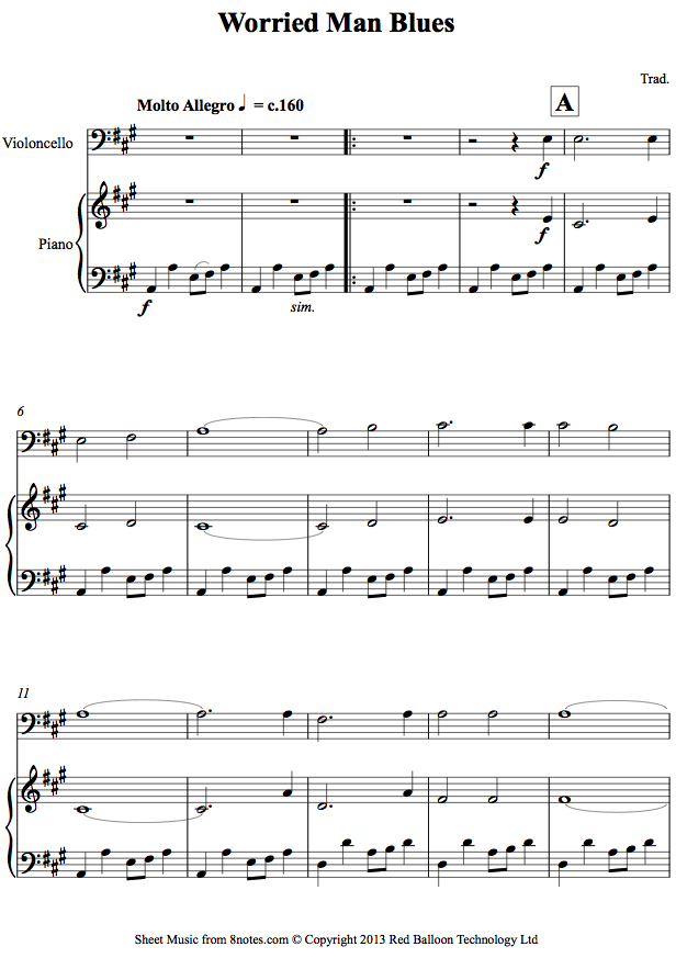 Worried Man Blues sheet music for Cello Worried Man Blues sheet music for Cello