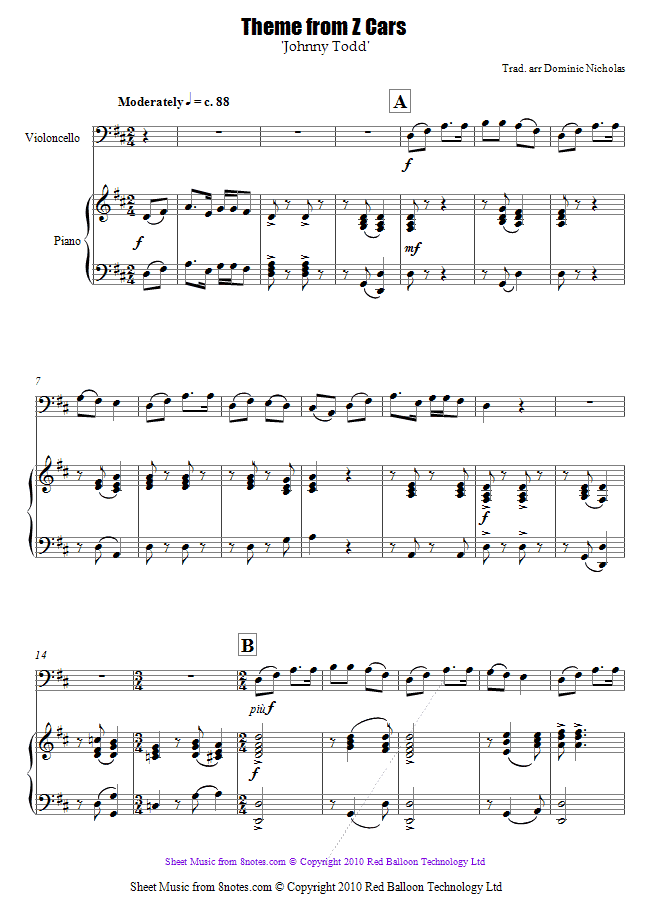 Theme from Z Cars (Johnny Todd) sheet music for Cello Theme from Z Cars (Johnny Todd) sheet music for Cello
