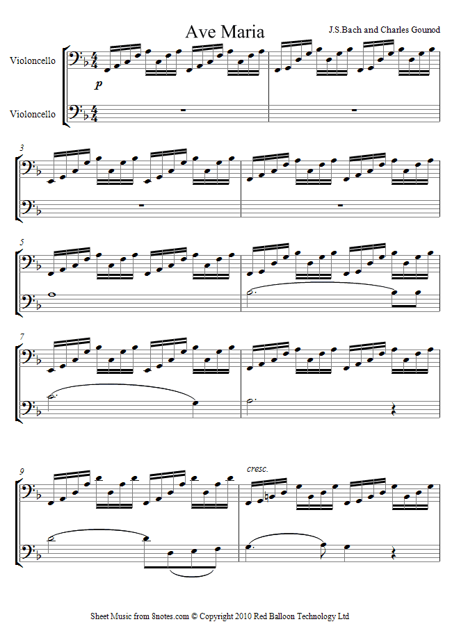 Gounod - Ave Maria sheet music for Cello Duet Gounod - Ave Maria sheet music for Cello Duet