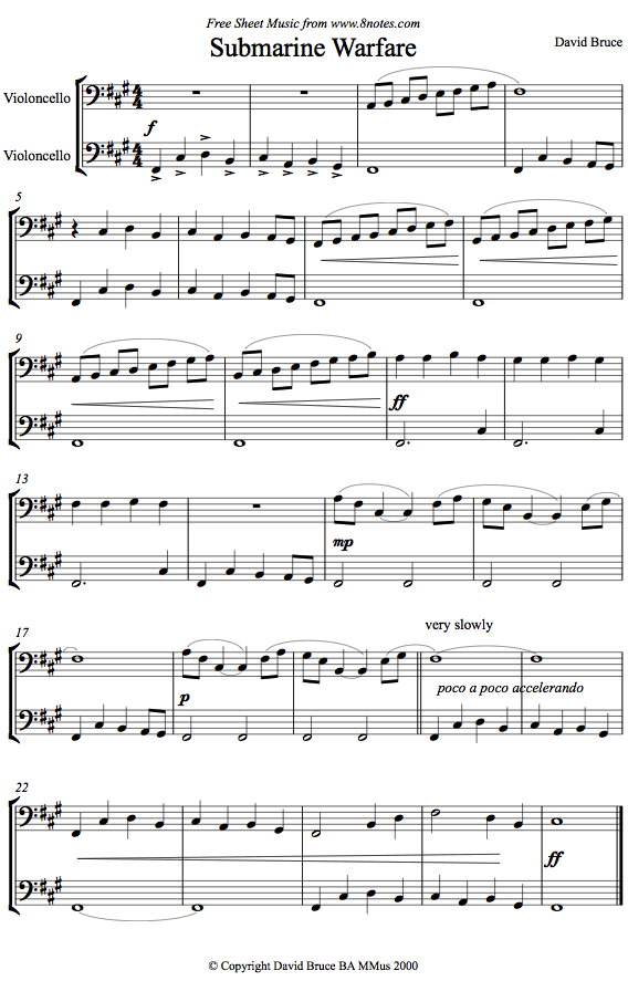 David Bruce - Submarine Warfare sheet music for Cello Duet David Bruce - Submarine Warfare sheet music for Cello Duet