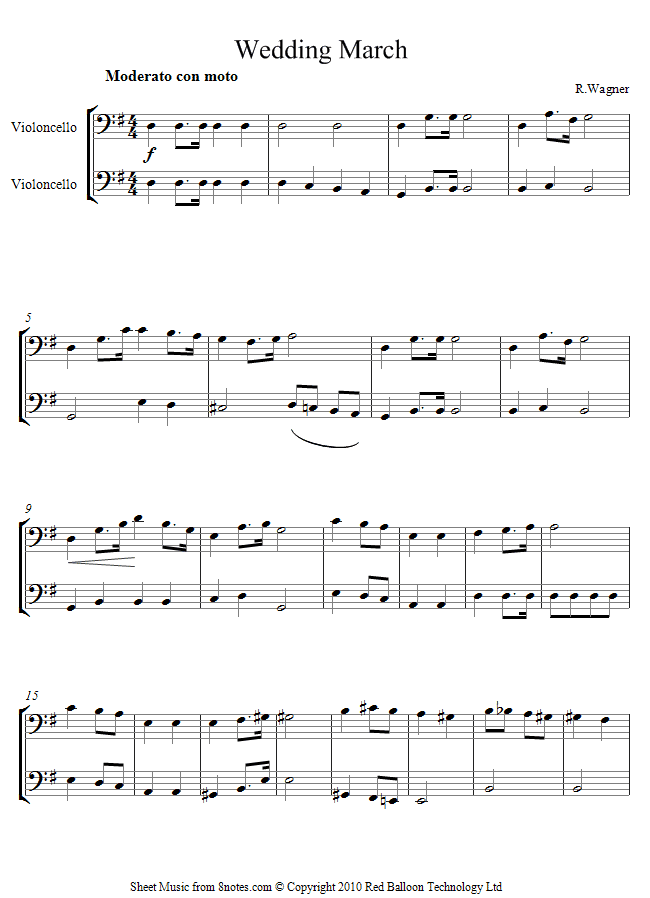 Wagner - Wedding March sheet music for Cello Duet Wagner - Wedding March sheet music for Cello Duet