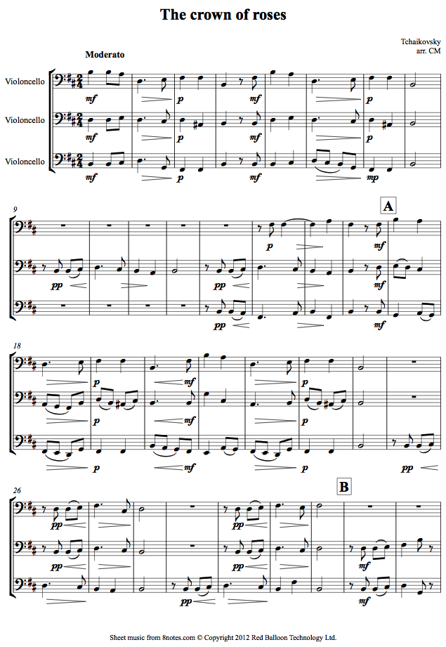 Tchaikovsky - The crown of roses sheet music for Cello Trio Tchaikovsky - The crown of roses sheet music for Cello Trio