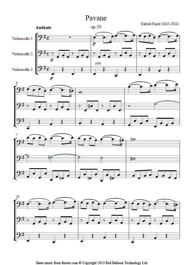 Fauré - Pavane op.50 sheet music for Cello Trio Fauré - Pavane op.50 sheet music for Cello Trio