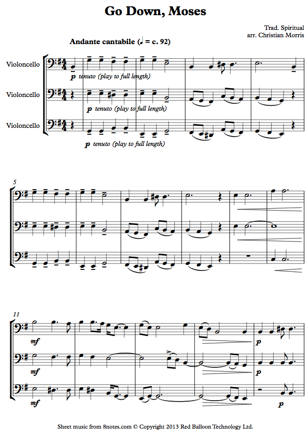 Go Down, Moses sheet music for Cello Trio Go Down, Moses sheet music for Cello Trio
