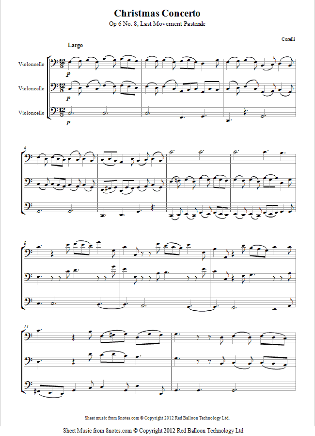 Corelli - Christmas Concerto Op 6 No. 8, Pastorale sheet music for Cello Trio Corelli - Christmas Concerto Op 6 No. 8, Pastorale sheet music for Cello Trio