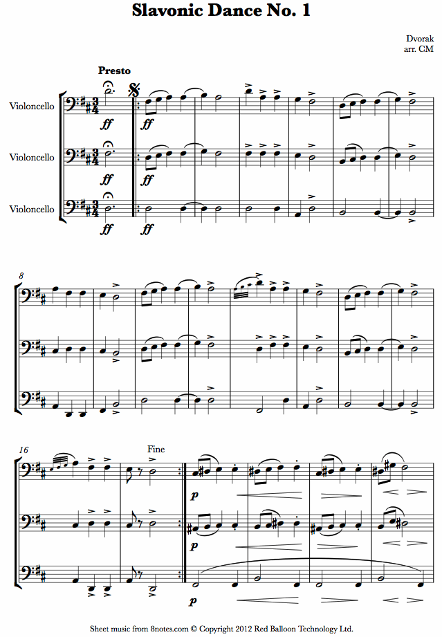 Dvořák - Slavonic Dance No. 1 sheet music for Cello Trio Dvořák - Slavonic Dance No. 1 sheet music for Cello Trio