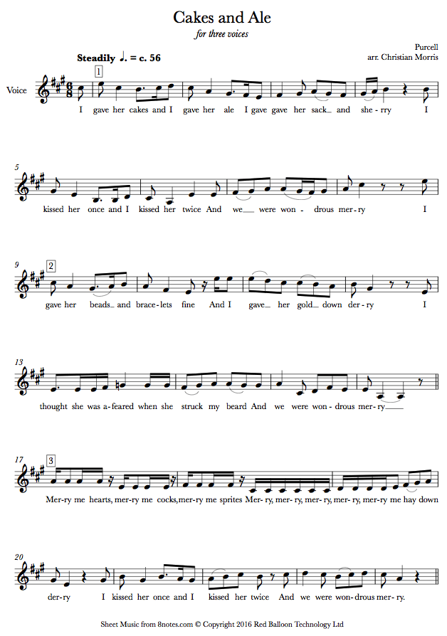 Purcell Cakes and Ale (for three voices) sheet music for Choir