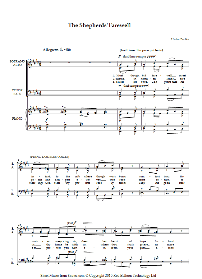 Berlioz - The Shepherds Farewell sheet music for Choir Berlioz - The Shepherds Farewell sheet music for Choir