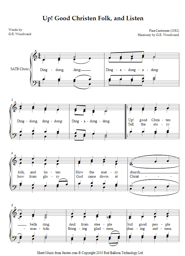 Up! Good Christen Folk, and Listen (Piae Cantiones (1582) Harmony by G.R. Woodward) sheet music for Choir Up! Good Christen Folk, and Listen (Piae Cantiones (1582) Harmony by G.R. Woodward) sheet music for Choir
