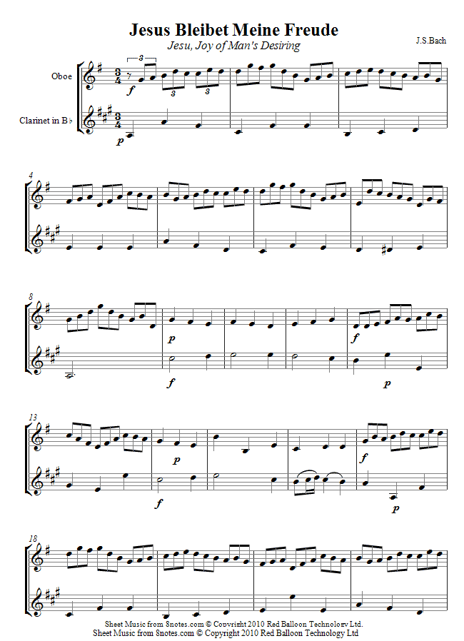 Bach - Jesu Joy of Mans Desiring sheet music for Clarinet-Oboe Duet Bach - Jesu Joy of Mans Desiring sheet music for Clarinet-Oboe Duet