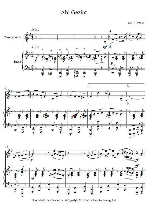 Abi Gezint (klezmer tune) sheet music for