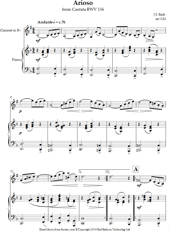 Bach - Arioso from Cantata BWV 156 sheet music for Clarinet Bach - Arioso from Cantata BWV 156 sheet music for Clarinet