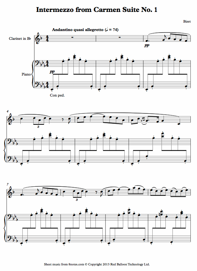 Bizet - Intermezzo from Carmen Suite No. 1 sheet music for Clarinet Bizet - Intermezzo from Carmen Suite No. 1 sheet music for Clarinet