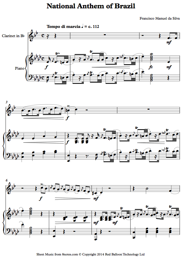 National Anthem of Brazil sheet music for