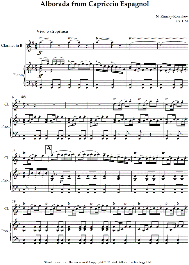 Rimsky-Korsakov - Alborada from Capriccio Espagnol sheet music for Clarinet Rimsky-Korsakov - Alborada from Capriccio Espagnol sheet music for Clarinet