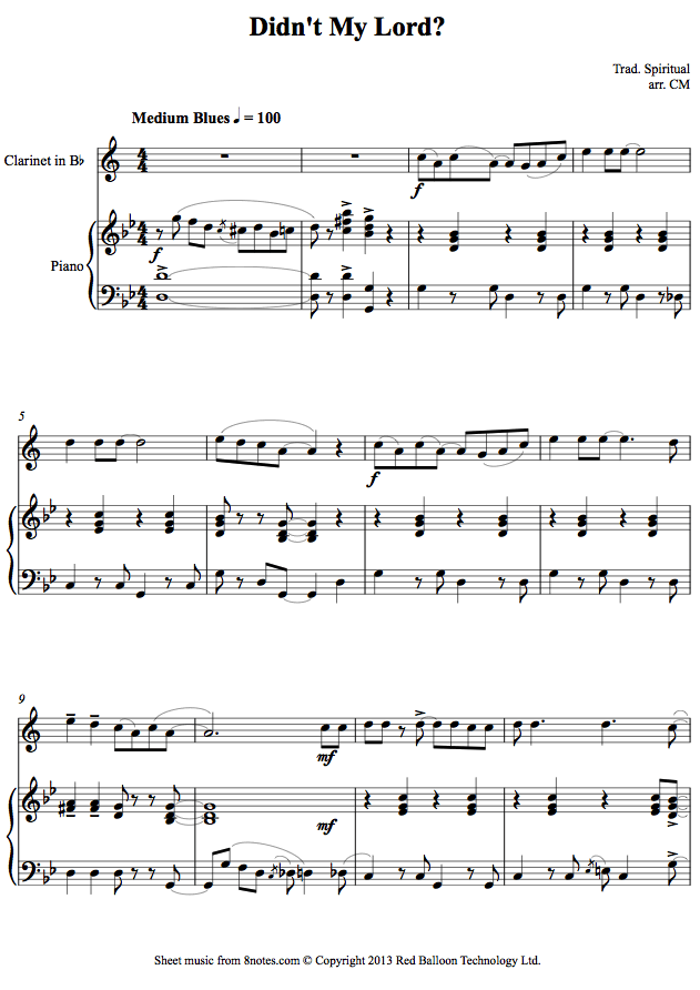 Didn't My Lord? (Spiritual) sheet music for Clarinet Didn't My Lord? (Spiritual) sheet music for Clarinet