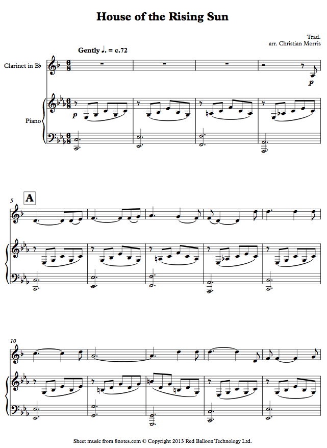 House of the Rising Sun sheet music for Clarinet House of the Rising Sun sheet music for Clarinet