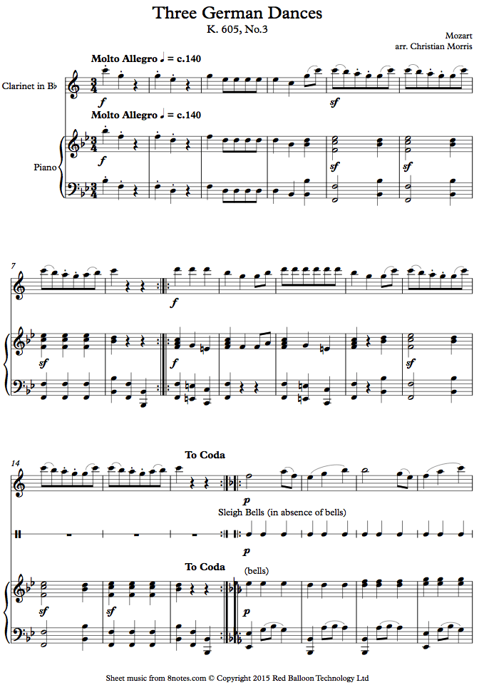 Mozart Three German Dances K. 605, No.3 sheet music for