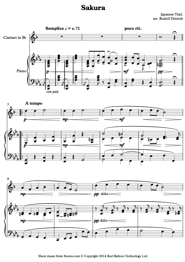 Sakura (Japanese Trad. arr. Rudolf Dittrich) sheet music for