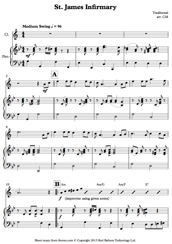St. James Infirmary sheet music for Clarinet St. James Infirmary sheet music for Clarinet