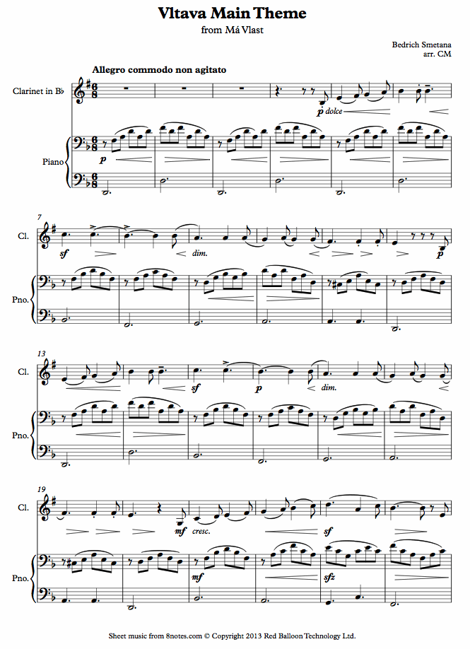 Smetana - Vltava Main Theme from Ma Vlast sheet music for Clarinet Smetana - Vltava Main Theme from Ma Vlast sheet music for Clarinet