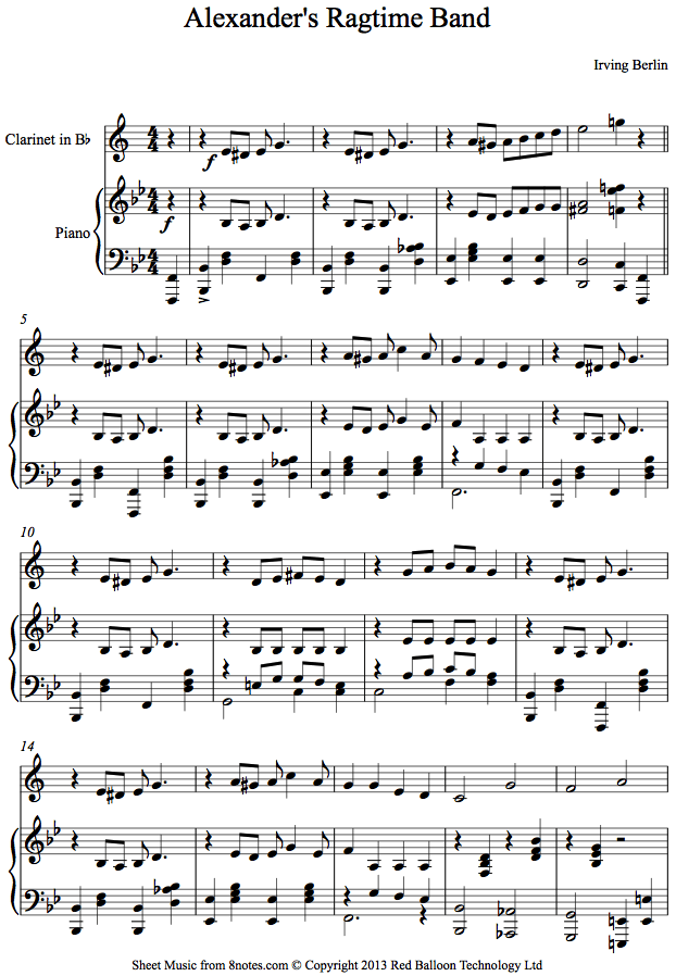 Irving Berlin Alexander's Ragtime Band sheet music for