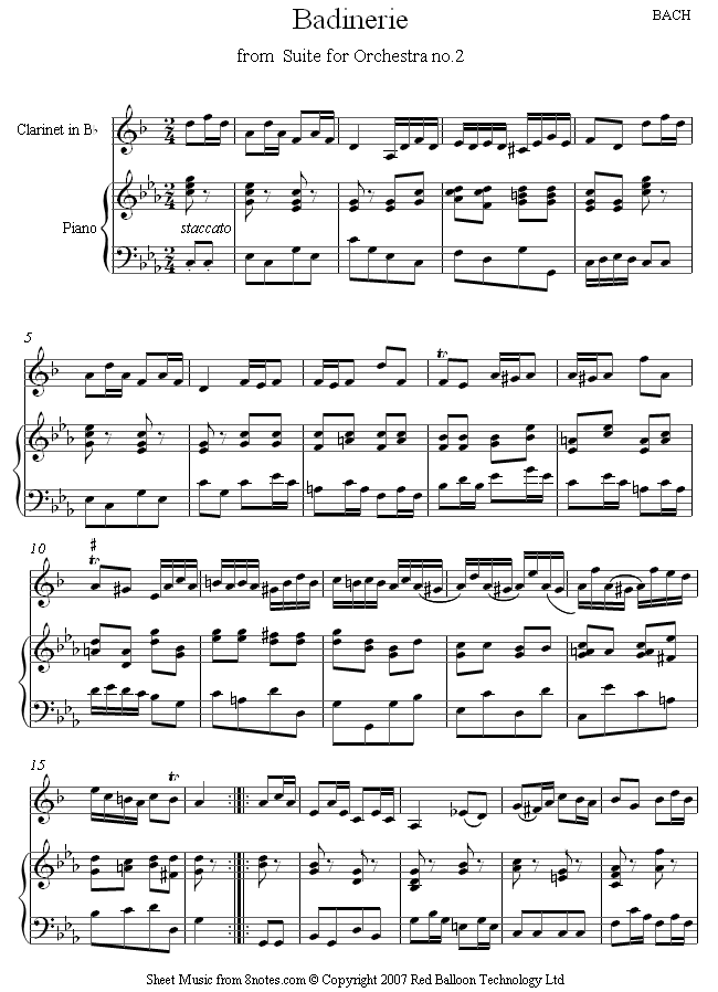 Bach - Badinerie from French Suite No.2 sheet music for Clarinet Bach - Badinerie from French Suite No.2 sheet music for Clarinet