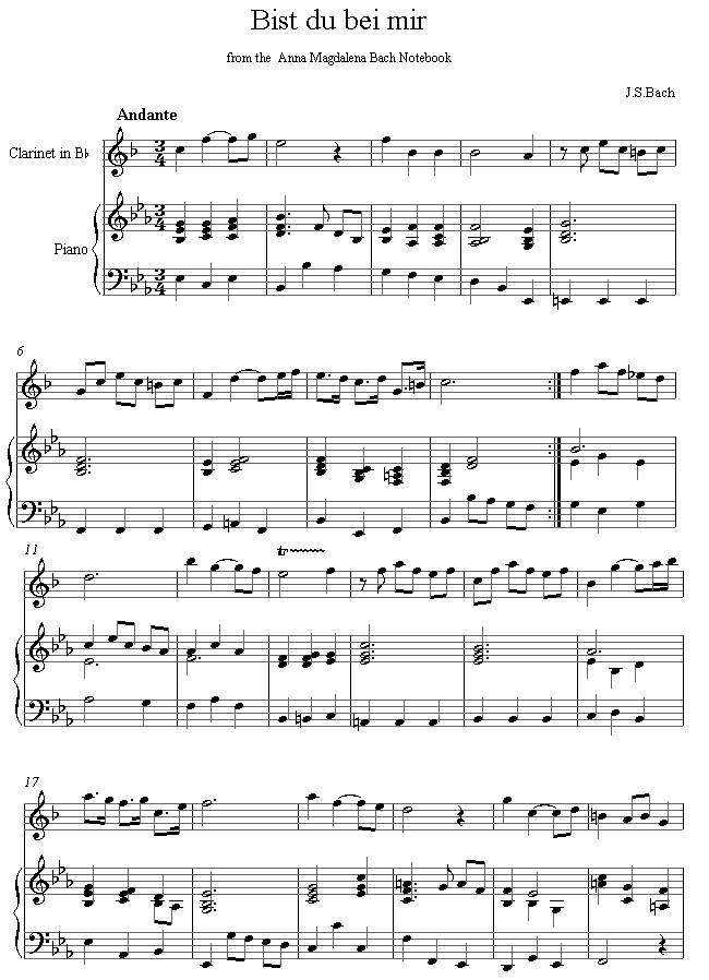 Bach - Bist Du Bei Mir sheet music for Clarinet Bach - Bist Du Bei Mir sheet music for Clarinet