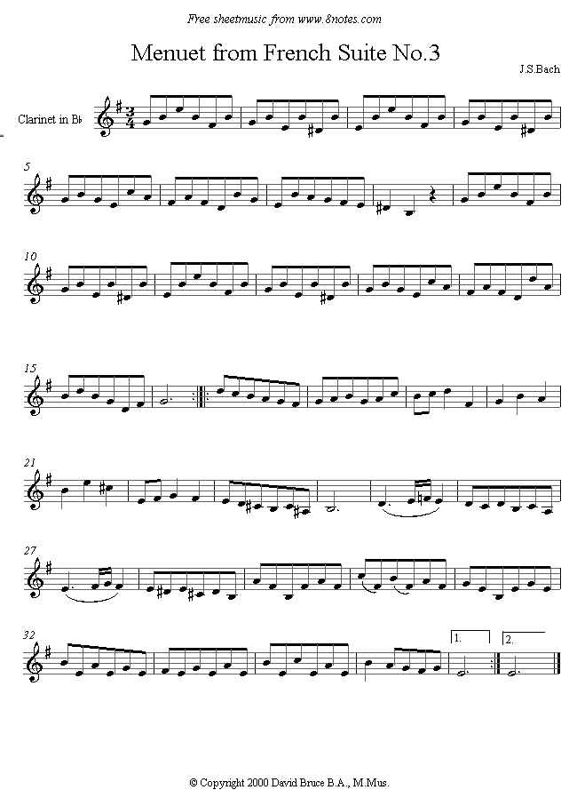 Bach - Meneut from French Suite No.3 sheet music for Clarinet Bach - Meneut from French Suite No.3 sheet music for Clarinet