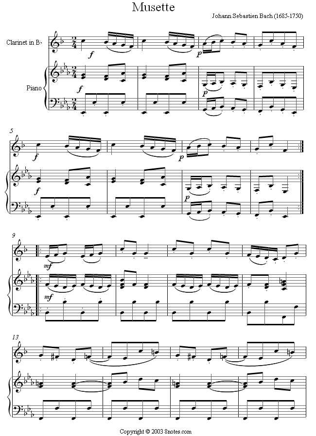 Bach - Musette sheet music for Clarinet Bach - Musette sheet music for Clarinet