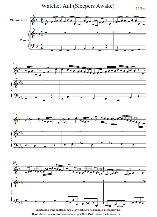 Bach - Watchet Auf (Sleepers Awake) sheet music for Clarinet Bach - Watchet Auf (Sleepers Awake) sheet music for Clarinet
