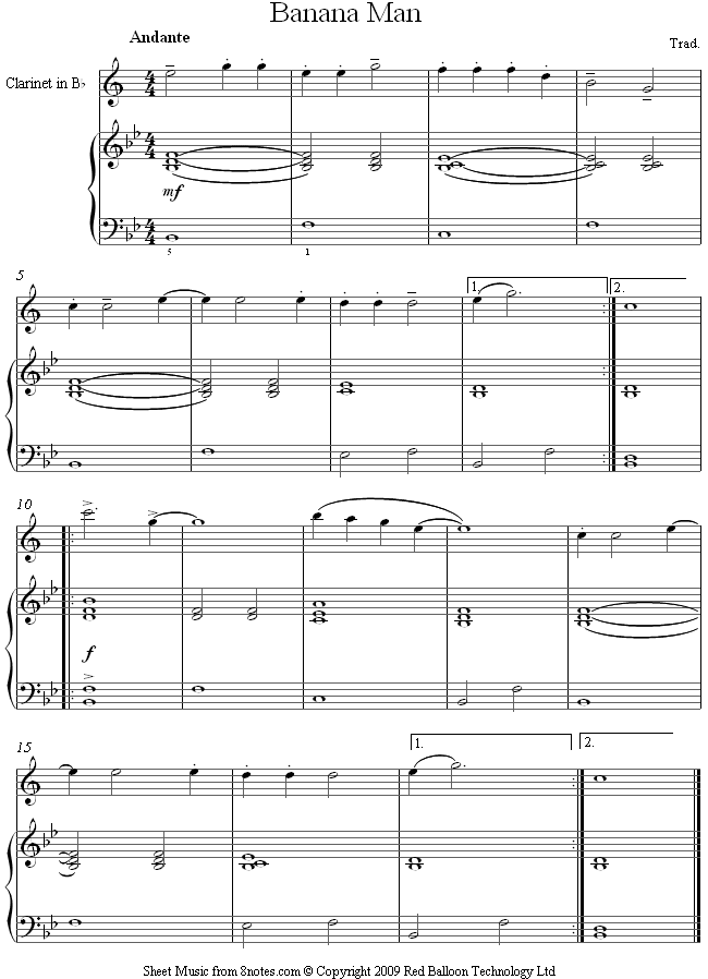 Banana Man sheet music for Clarinet Banana Man sheet music for Clarinet