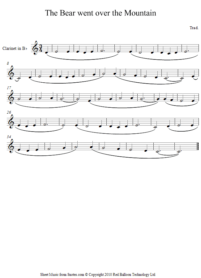 The Bear went over the Mountain sheet music for Clarinet The Bear went over the Mountain sheet music for Clarinet