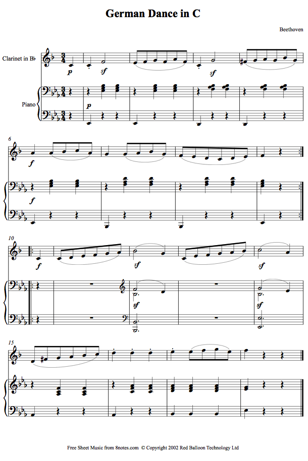Beethoven German Dance in C sheet music for