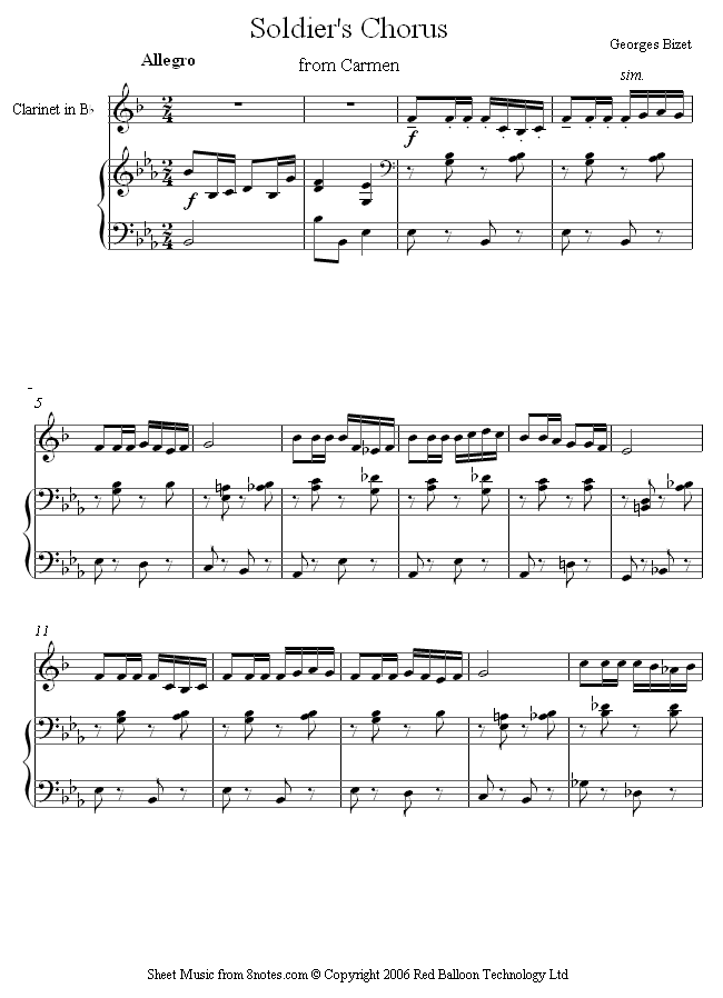 Bizet - Soldier's Chorus from Carmen sheet music for Clarinet Bizet - Soldier's Chorus from Carmen sheet music for Clarinet