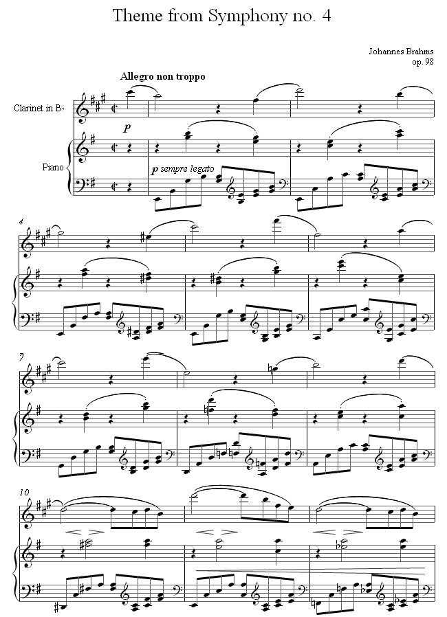Brahms - Theme from Symphony no. 4 sheet music for Clarinet Brahms - Theme from Symphony no. 4 sheet music for Clarinet