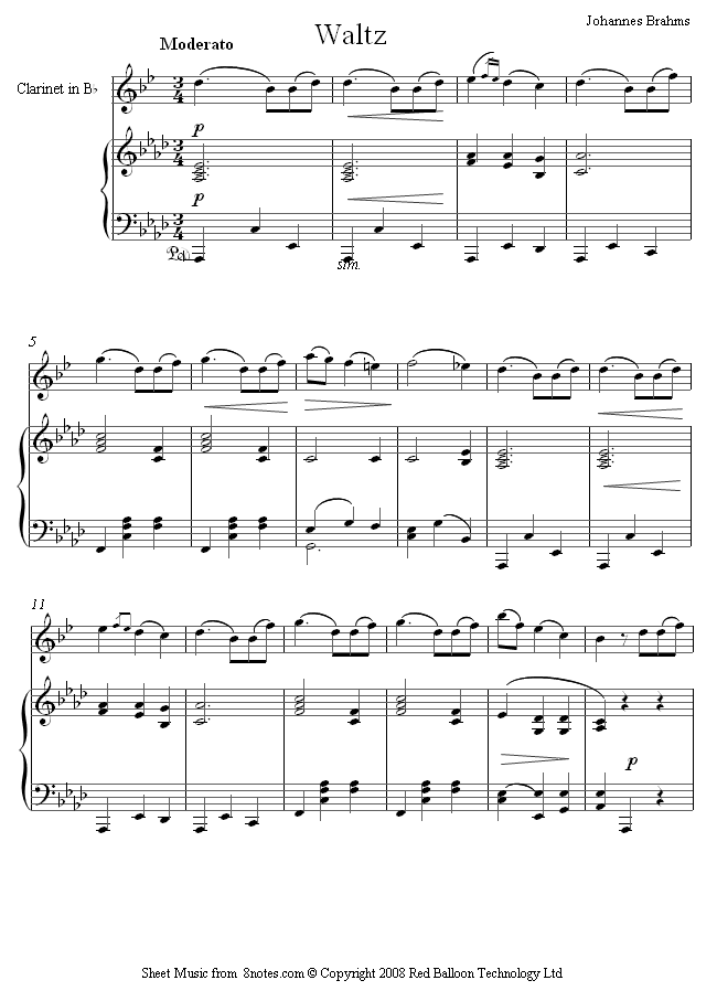 Brahms - Waltz sheet music for Clarinet Brahms - Waltz sheet music for Clarinet