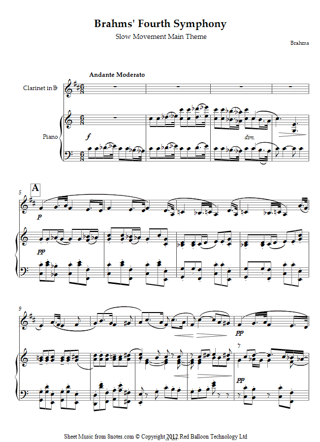 Brahms - 4th Symphony 2nd Movement Main Theme sheet music for Clarinet Brahms - 4th Symphony 2nd Movement Main Theme sheet music for Clarinet